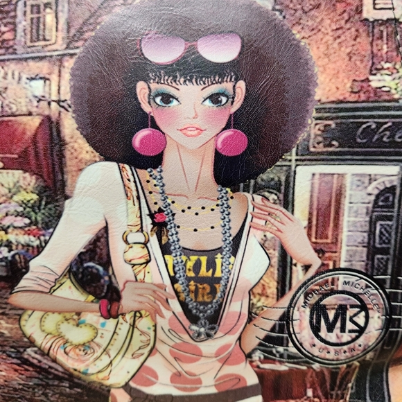 Michael Michelle Large Coated Canvas Printed French Market Scene Tote Bag - Picture 3 of 13